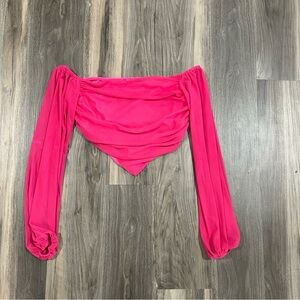 Hot pink long sleeve cropped going out top